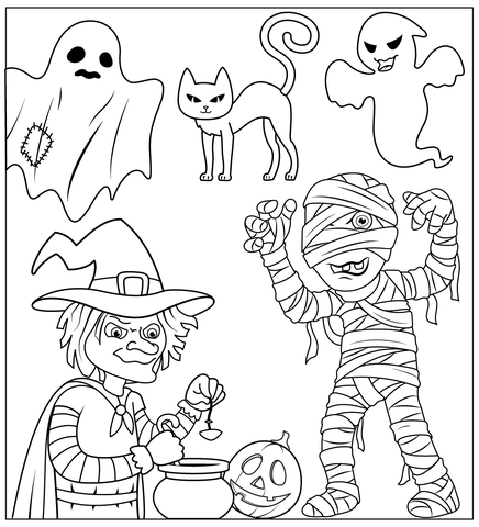 Halloween Characters Coloring Page